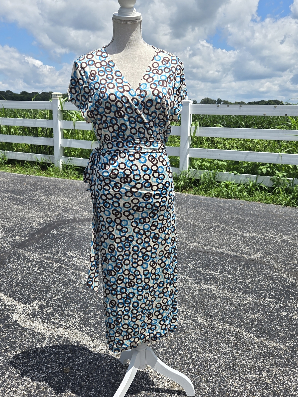 Banana Republic Blue, Brown & White Printed Wrap Dress